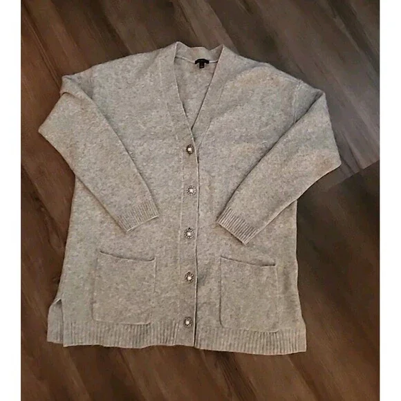 Talbots Sweater Cardigan  Open Front Womens Large Rhinestone Pearl Buttons - Picture 9 of 10